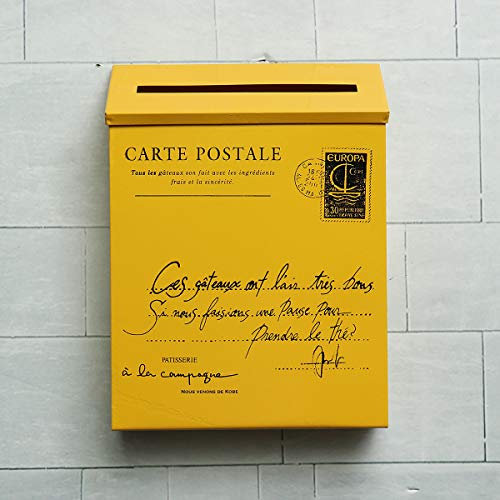 MJJEsports Rétro Métal Verrouillable Poste Mail Boîte Maison Balcon Jardin Lettre Rangement Boîte Aux Lettres Mur Monté - Jaune