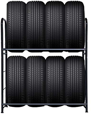Froadp 107×46×117cm Scaffale Portagomme in Acciaio, Costruzione d'acciaio Tyre Rack in Due Strati per 8 Pneumatici, Supporti per Cerchioni, Scaffalatura Carico di 180KG per Garage Officina Magazzino