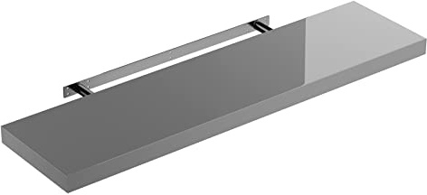 Casaria® Wandregal Holz Grau Regal mit Halterung 15kg Tragkraft Hängeregal Küche Wohnzimmer Flur Wand Schweberegal Bücherregal Regalbrett Schwebend Hochglanz 90cm