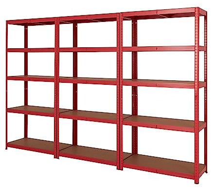 BiGDUG Garage Shelving Units 3 Bay - 175kg per shelf (875kg per bay) - 178x90x40 cm - 5 Tier Storage Shelves - Red - Shed Shelving