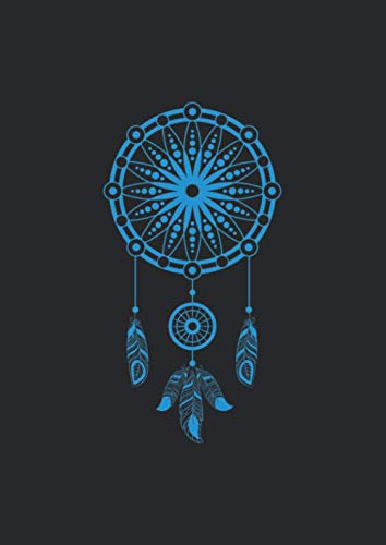 A4 Notizbuch kariert mit Softcover Design: Blauer Traumfänger mit Federn & Mandala Geschenk Glück: 120 karierte DIN A4 Seiten