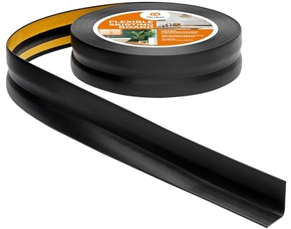 Quest Weichsockelleiste PVC 32x23 mm selbstklebend - Schwarz, 25 m | Flexible Knickleiste & Abschlussleiste, für Küche, Bad & Wohnraum, Montage ohne Bohren, schmutzabweisend