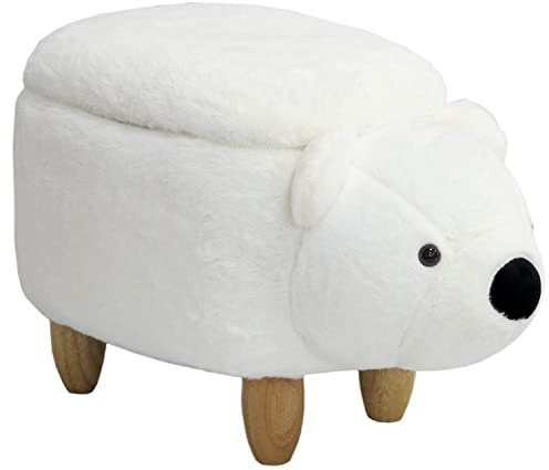 SVITA Animal Storage Kinderhocker Tierhocker mit Stauraum gepolsterter Hocker mit Holzbeinen Weiß Tier-Motiv Eisbär