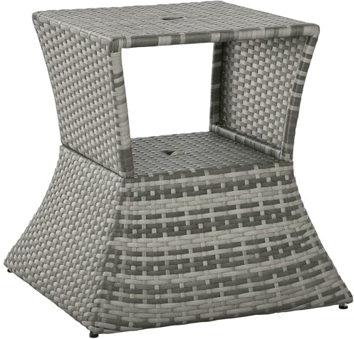 Outsunny Rattan Outdoor Coffee Table with Umbrella Hole Grey