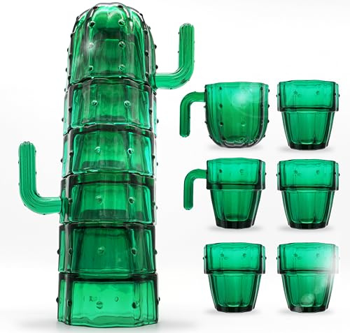Cactus Glass 6-teiliges stapelbares Sodalimglas-Set, natürliches Grün, 2.5 dl, Platzsparend