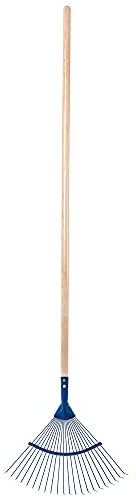 KADAX Rechen aus Stahl, Harke mit langem Stiel aus Holz, einstellbare Drahtharke, Laubbesen mit breitem Kopf, Grasrechen, Laubrechen (Draht, Blau)