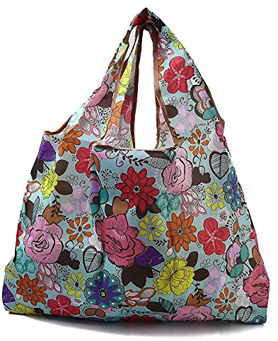 BEEFLYING 3 Pcs Foldable Shopping Bags Nylon Reusable Waterproof Tote Bag Foldaway Shopping Bags for Shopping Travel Outdoor Camping (52.5×60×0.15cm)