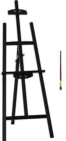 HOMCOM Staffelei Holz 134,5 cm hoch Holzstaffelei für Leinwände bis 108 cm Feldstaffelei Atelierstaffelei für Malerei, Skizze, Hochzeit, Ausstellung Schwarz