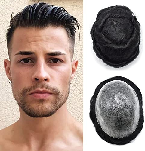Toupee for Men All Injected PU Brazilian Human Hair Replacement System Thin Skin Mens Toupee Transparent Full Poly Men Hair Piece Male Protheses Hair Units Grey White Black Brown Blonde Color (8X10,