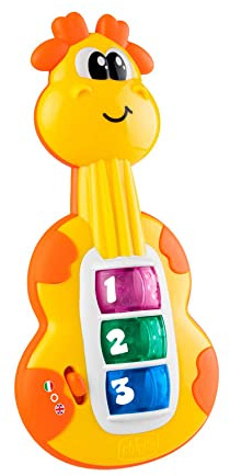 Chicco Gitarre Giraffe, Rassel Babys, lustiges Klavier, Kinderspielzeug mit 3 Tasten und 12 Melodien, elektronisches Musikspielzeug, ideal für Babys 6 Monate, Gelb