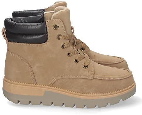 shoes&blues.es Botin Plano para Mujer, Comodo, con Estampado Liso, Acolchado, y Cierre de Cordones, Otono Invierno 2022