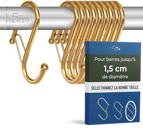 Blau Marité 10 Stück S Haken Klein für Stangen bis zu 1,5 cm Durchmesser – Kleine Haken zum Einhänge mit Sicherheitsschnalle – S-Haken Metall für Bad, Küche und Garten – Spind Haken – Gold