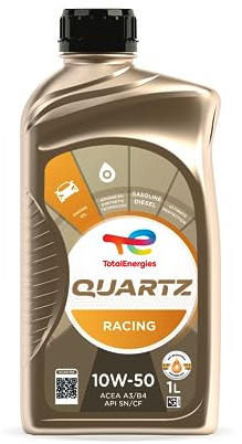 TotalEnergies Quartz Racing 10W50 Engine Oil - Gasoline Engine Oil, SAE 10W-50 - ACEA A3/B4, API SN - Age-Resistance Technology Fuel Economy Formula Advanced Synthetic Engine oil - 1L