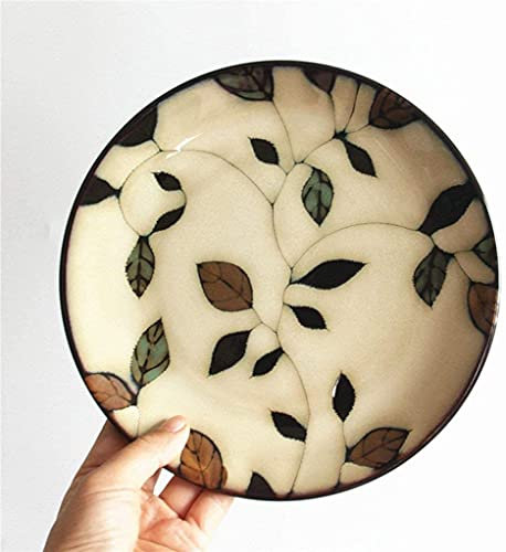 Sudemota Piatto da Cena Ciotole Stoviglie in Ceramica, Foglie dipinte a Mano, Bistecca, Macedonia di Frutta, Vassoio da Dessert, Scodella for zuppa, Utensili for Mangiare, 21x2,5 cm
