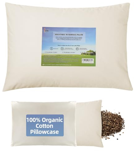 LOFE Organic Buckwheat Pillow for Sleeping - Kids/Travel Size 11''x16'', Adjustable Loft, Breathable for Cool Sleep, Cervical Support for Back and Side Sleepers(Tartary Buckwheat Hulls)