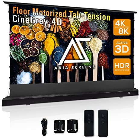 Akia Screens 101 inch Floor Rising Projector Screen Motorized with Remote, ALR Projector Screen Ambient Light Rejecting Movie Screen for Standard Throw Projection Indoor, CineGrey 4D AK-FMT101UH2-C4D