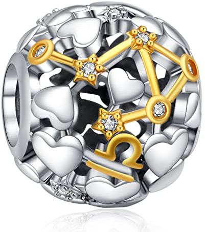 Annmors 925 Sterlingsilber Sternzeichen Bead Charms für Armband und Kette, für Pandora, Silber und Gold, Herz