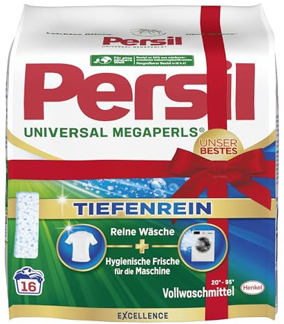 Persil Universal Megaperls (16 Waschladungen), Vollwaschmittel mit Tiefenrein Technologie, Waschmittel für reine Wäsche & hygienische Frische für die Maschine, 20 °C bis 95 °C