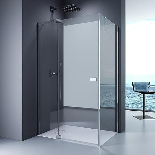 EMKE Duschkabine 80x80 Eckeinstieg Duschwand Duschabtrennung Falttür Duschtür Dusche Drehfalttür 190cm, Chrom