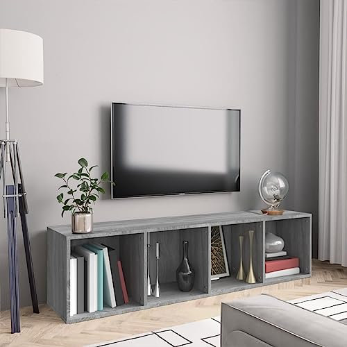 BUKSCYJS Cd Regal,Eckregal HäNgend,Wand RegalbüCherregal/Tv-Schrank Grau Sonoma 143x30x36 cm Holzwerkstoffgeeignet FüR Wohnzimmer, Schlafzimmer, KüChe, Empfangsraum, Arbeitszimmer