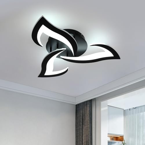 Dorlink LED Deckenlampe, Blumen Schlafzimmer 36W 3240LM, Wohnzimmer 6500K Kaltes Weiß, Art Deco Schwarz Esstischlampe, Moderne für Küche, Ø58CM