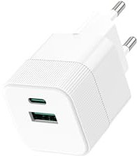 USB C Ladegerät, 2 Ports Mehrfach Ladegerät mit USBC und USB-A, 20W Schnellladegerät PD 3.0 Power Adapter USB Netzteil für iPhone 15 14 Pro Max 13 12 11 SE 2020 XS XR 8 7, Samsung, Handys