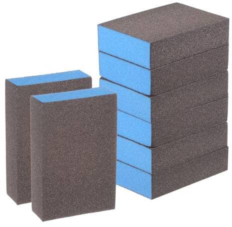 QUARKZMAN 8 Stück Schleifschwamm 500-600 Körnung Vierseitiges Schleifpapier, Wiederverwendbares Nass- und Trockenschleifklotz für Lackreparatur und Modellschichtung, Braun, Blau