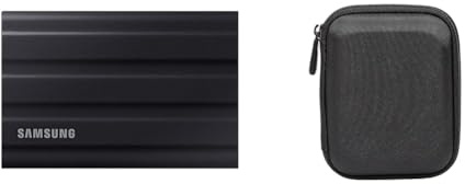 Samsung Portable SSD T7 Shield, 4 TB, USB 3.2 Gen.2, 1.050 MB/s Lesen, 1.000 MB/s Schreiben, Robuste Externe Festplatte Outdoor für Mac, PC und Smartphone + Amazon Basics Festplattentasche, schwarz