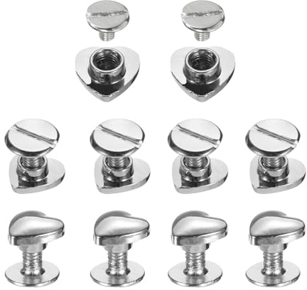 QUARKZMAN 10 Set Leder Nieten 14 x 14mm Doppelkappe Hohlnieten Hornschrauben Zubehör mit Metall Schraubnieten Rücknieten Punk für Gürtel Dekoration Kleidung Herz Niete (Silberton)