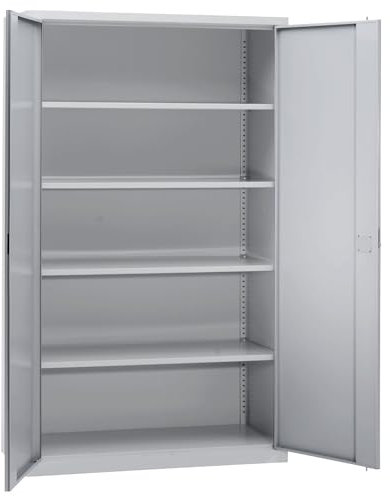 eurokraft | Flügeltürenschrank | 4 Fachböden | Breite 1200 mm | lichtgrau