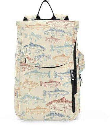 Amooorous Tennis-Rucksack für Damen und Herren, wasserdicht, Beige, Fisch-Meeres-Tennis-Tasche, für 2 Schläger für Damen und Herren