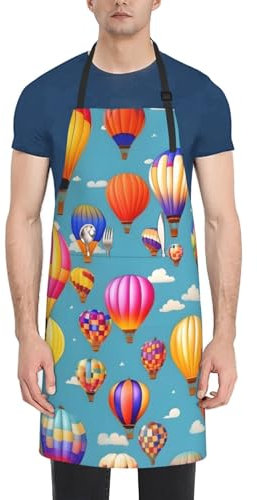YHBLYKXP Schürze mit Heißluftballon-Druck, Oxford-Stoff, Malschürze für Erwachsene, Kochen, Grill, Backen, Grillschürze, Schwarz, Einheitsgröße