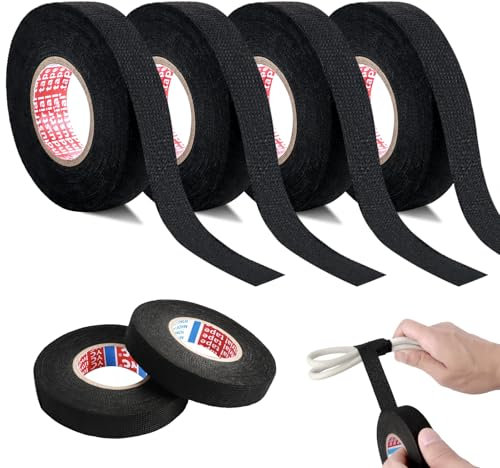 Morocket 6 PCS Fabric Tape, Black Wiring Harness Tape, Wiring Harness Cloth Tape, 15mmx15m,19mm x 15m, Adhesive Insulation Tape for Cable Harnesses, Heat Resistant Tape Insulation for Reduce Noise
