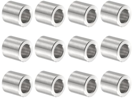 QUARKZMAN 12 Stück Edelstahl-Abstandshalter 6,2 mm Bohrung x 10 mm Außendurchmesser x 10 mm Länge Schraubenbuchse Blankes Finish Runder Metall-Distanzhülsen für M6 Schrauben Bolzen Stangen