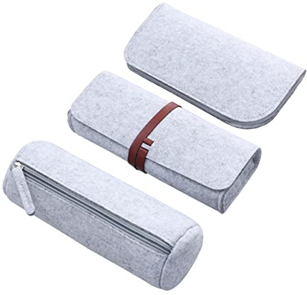 Tofficu Vielseitiges Federmäppchen-Set Aus Filz 3-teilig Ästhetisch Mit Reißverschluss Federmäppchen Stifttasche Make-up-Tasche Hellgrau