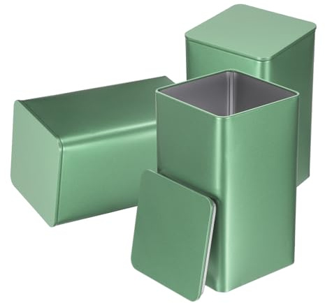 sourcing map 3 barattoli di latta quadrati, 150 mm, vuoti, in metallo, con coperchio, per dolcetti, regali, bomboniere, tè, caffè, artigianato, biscotti, verde