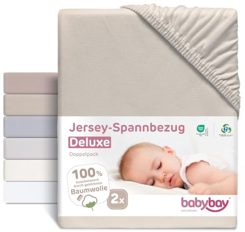 babybay Jersey Spannbetttuch Deluxe Doppelpack passend für die Modelle Maxi, Midi, Boxspring, Comfort und Comfort Plus, beige, 89 x 50 cm (Doppelpack)
