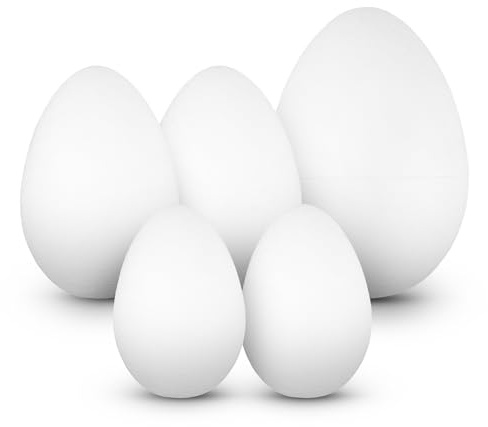 Netuno 5 Uova di polistirolo 2 x 10 cm 2 x 12 cm 1 x 15 cm Set di Uova in polistirolo Bianco Ideale per Pasqua Decorazione Fai da Te