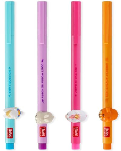 LEGAMI Bolígrafo de gel, diseño de animales decorativos de Lovely Friends, extraíble y recombinable, evita que rueden, punta fina de 0,5 mm, llama, conejo, unicornio, tigre, tinta de colores