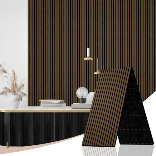 AKK-STAVE Akustikpaneele Holz 240x60 cm (1er-Set 1,44 m²) - Akustik Paneele & Holzpaneele Wand für Schallschutz | 3D Paneele Wand als Wandverkleidung Innen für Wohnzimmer(Geräucherte Eiche)