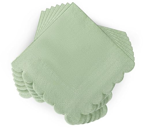 100 Stück Servietten Scalloped Edged Dessert Cocktail Servietten gefaltet 5 x 5 Zoll Einweg Servietten für Abendessen Hochzeit Geburtstagsfeier-Grün