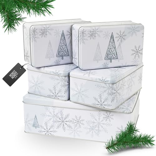 Moritz & Moritz Keksdose Metall Weihnachten, Keksdosen 5er Set Eckig - Blechdose mit Deckel im festlichem Design - Vorratsdosen für Plätzchen, Cookies, Gebäck & Süßigkeiten - Langlebig & dekorativ