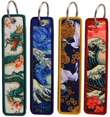 Uzztfa 4 Piezas Llavero Japonés Etiqueta para Llave Jet Tag Llavero Bordado Soporte para Llavero De Coche Llavero Etiqueta De Mochila para Motocicletas Decoración De Llavero De Coche