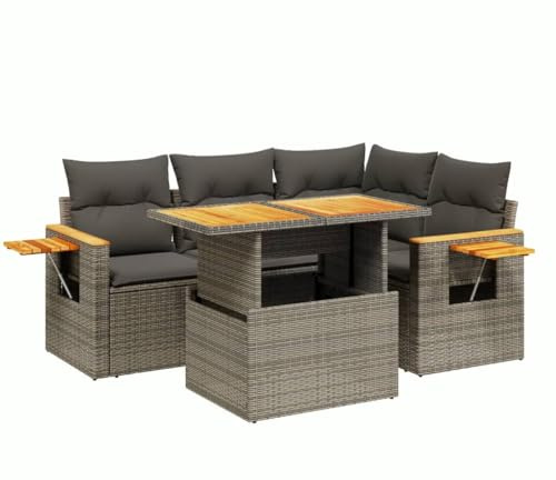 Massbinet Lounge Sofa Gartenmöbel Set Balkonmöbel mit Verstellbare Tischplatte und Praktischer Beistelltisch Poly Rattan Grau
