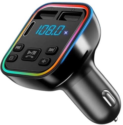 Bluetooth 5.3 FM Transmitter for Car Adapter (PD 36W & 12W)[Fast Charging] Wireless Radio Receiver,Hands-Free Calling,Music Player Support 64G Drive with Light Switch Car Charger.