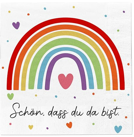 Servietten 'Regenbogen' 80er Set | 33x33cm 3-lagig Papierserviette | Herzenssprüche Tischdeko (1 x 80er Set Servietten 'Regenbogen')