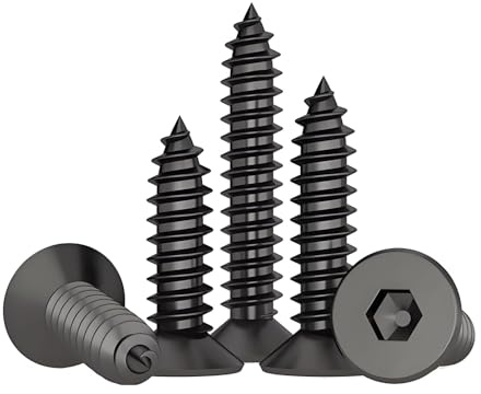 Treer 60Stk Schwarz Senkkopf-Blechschrauben mit Innensechskant Φ5 mm, Selbstschneidende Schrauben, Holzschrauben aus Edelstahl A2 (M5 x 40 mm)