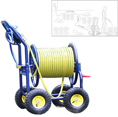 Carrello avvolgitubo da giardino in metallo resistente, carrello a 4 ruote per paesaggio esterno, contiene 150 m di tubo da 1/2 pollici (senza tubi dell'acqua)