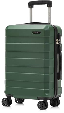YONSLY Trolley Reisekoffer, Rollkoffer Handgepäck, Kabinenkoffer, Travel Suitcase Hartschalenreisekoffer mit 4 Rollen 360°, Zahlenschloss, Weicher Gummigriff (M, Dunkelgrün)