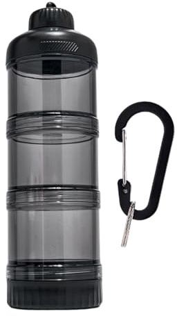 KESOTO Vorratsbehälter, 23x7cm, Vorratsgläser mit luftdichten Deckeln, 3-lagige Mini-Bites-Vorratsbehälter, stapelbare Medikamentendose, Proteinpulverbehälter für Sportler, Workouts, unterwegs,Schwarz